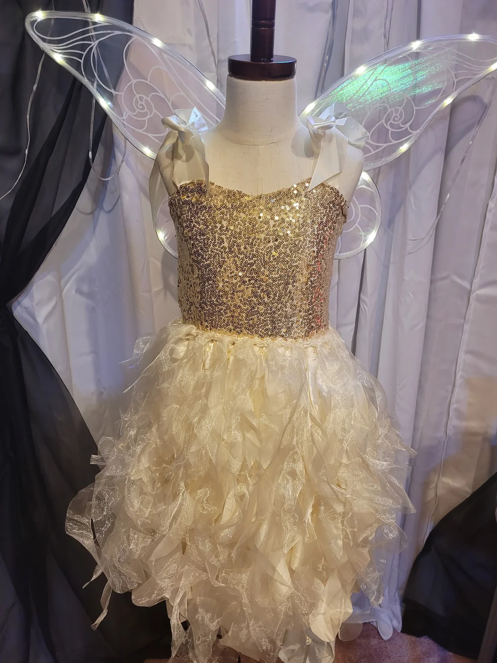 Amazon Ivory and Gold Sequin Fairy Dress with Ribbon Straps